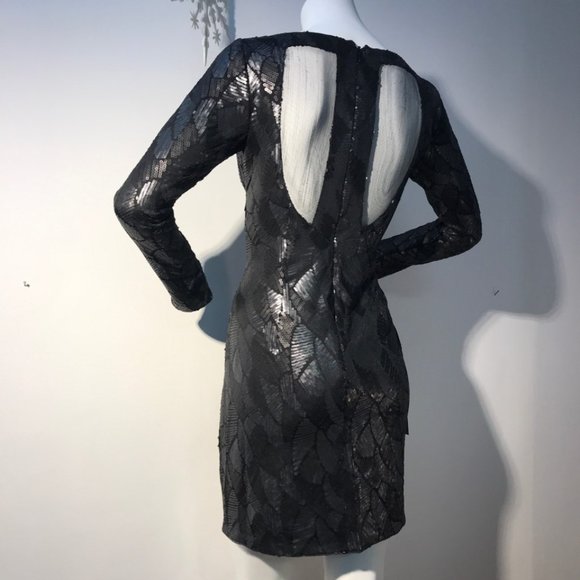 NWT LeChateau Formal Sequin Gunmetal dark charcoal grey black bodycon mini dress - Picture 2 of 4